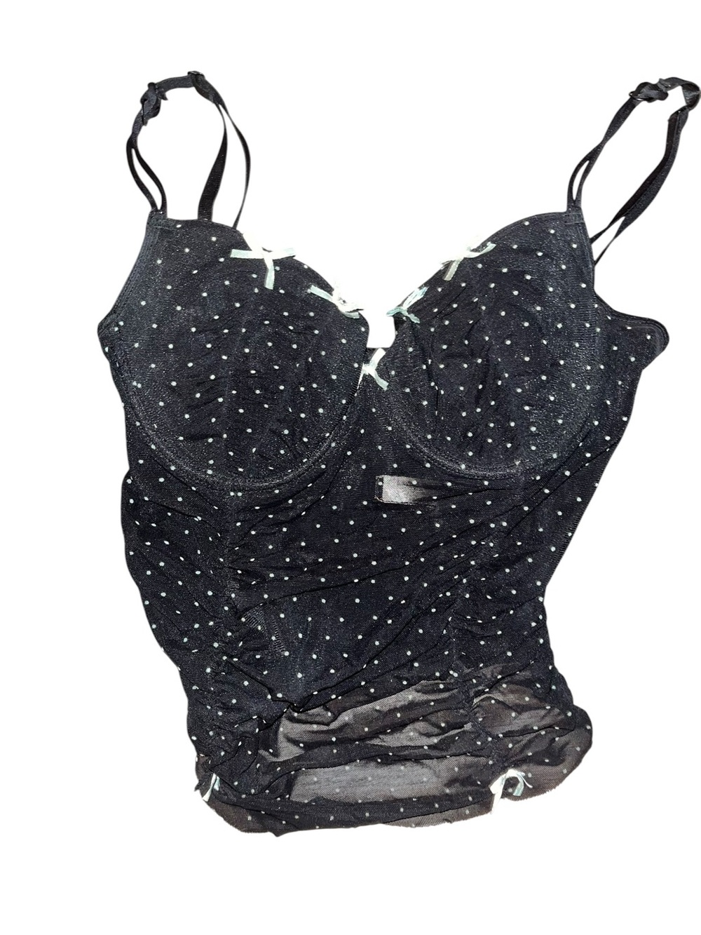 Vintage y2k early 2000s polka dot mesh corset bow cami top